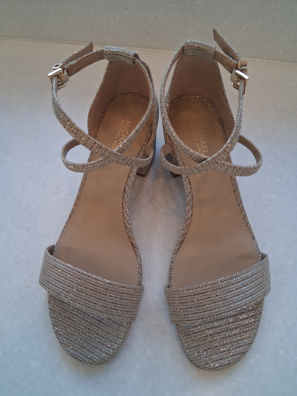 Michael Kors Glittery Gold Strappy Block Heel Sandals